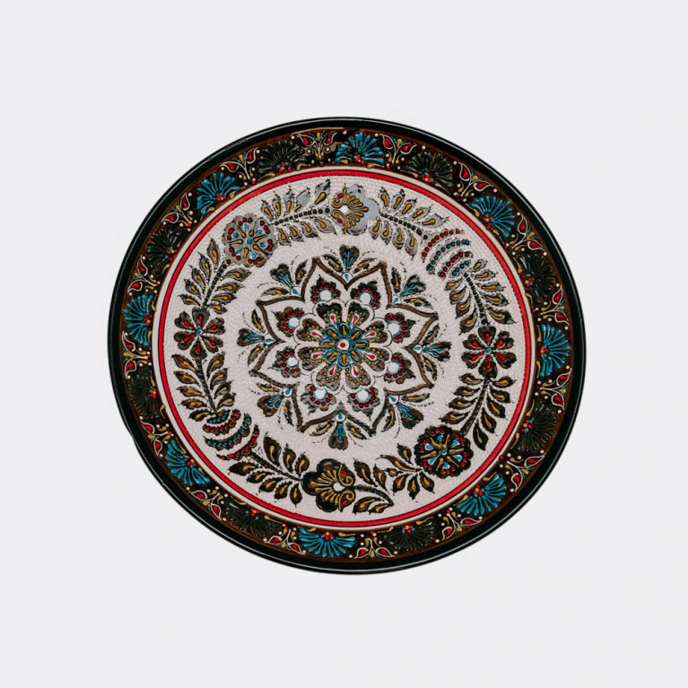 Unik handgjord dekorativ tallrik från Uzbekistan, 32 cm, droppteknik